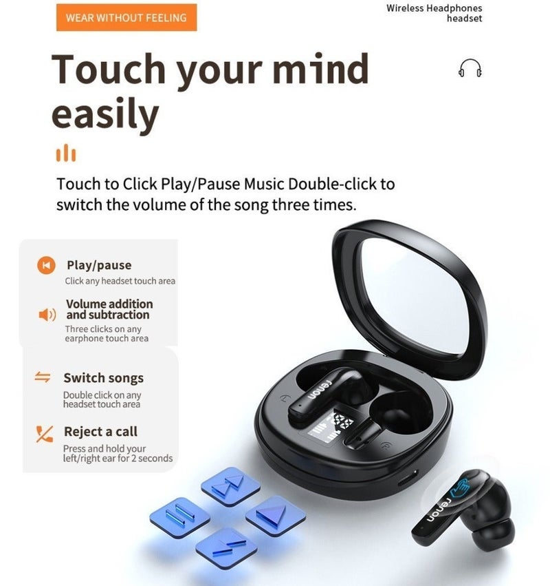 RENON EchoBuds Bluetooth Headphones 5.4 Wireless Earbud with Active Noise Cancelling (ANC), 20 Hours Battery Life, IPX4 Waterproof, HD Audio, Fast Charging, True Wireless In-Ear Headphones Black - Image 4